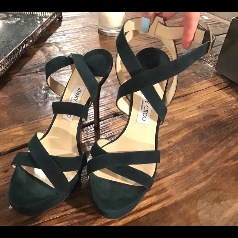 Jimmy Choo Never Worn Green Suede Sandals Sz 41
